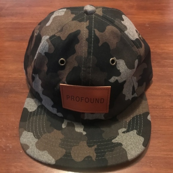 PROFOUND AESTHETIC Camo Flat Bill Hat Melton Wool Leather Patch Streetwear - Picture 4 of 7